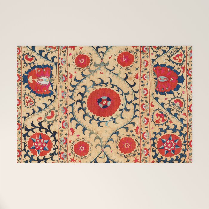 Samarkand Suzani Bokhara Uzbekistan Floral Embroidery Print Welcome Mat Gallery Image 1