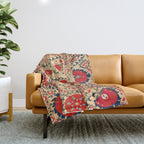 Samarkand Suzani Bokhara Uzbekistan Floral Embroidery Print Throw Blanket Gallery Image 1