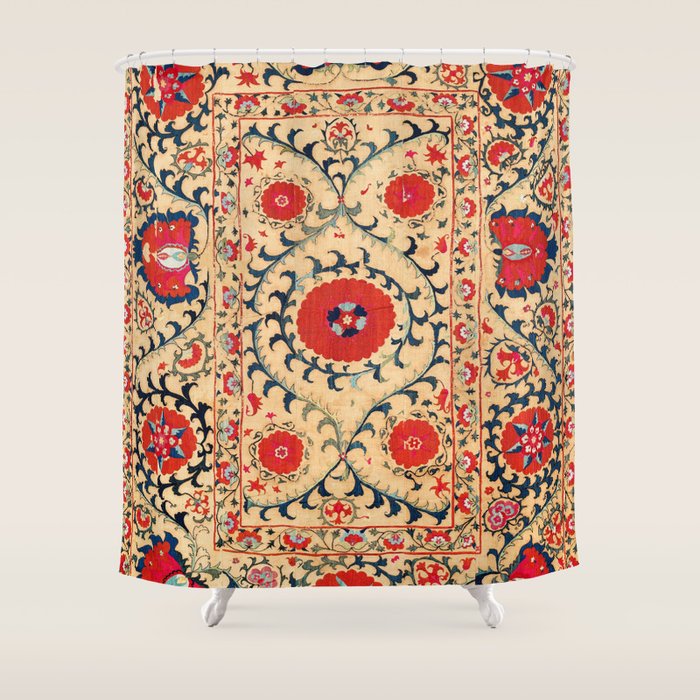 Samarkand Suzani Bokhara Uzbekistan Floral Embroidery Print Shower Curtain Gallery Image 1
