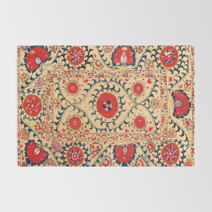 Samarkand Suzani Bokhara Uzbekistan Floral Embroidery Print Rug Gallery Image 2