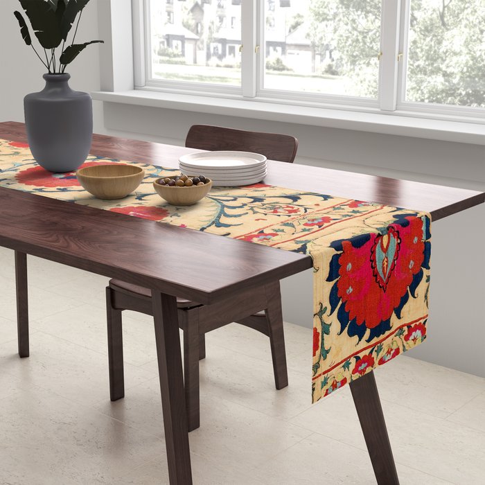 Samarkand Suzani Bokhara Uzbekistan Floral Embroidery Print Table Runner Gallery Image 2