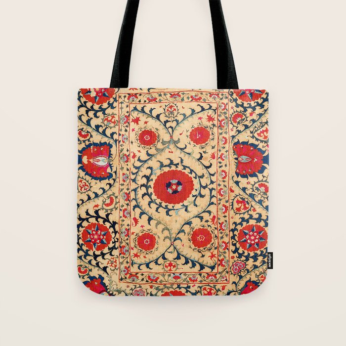 Samarkand Suzani Bokhara Uzbekistan Floral Embroidery Print Tote Bag Gallery Image 1