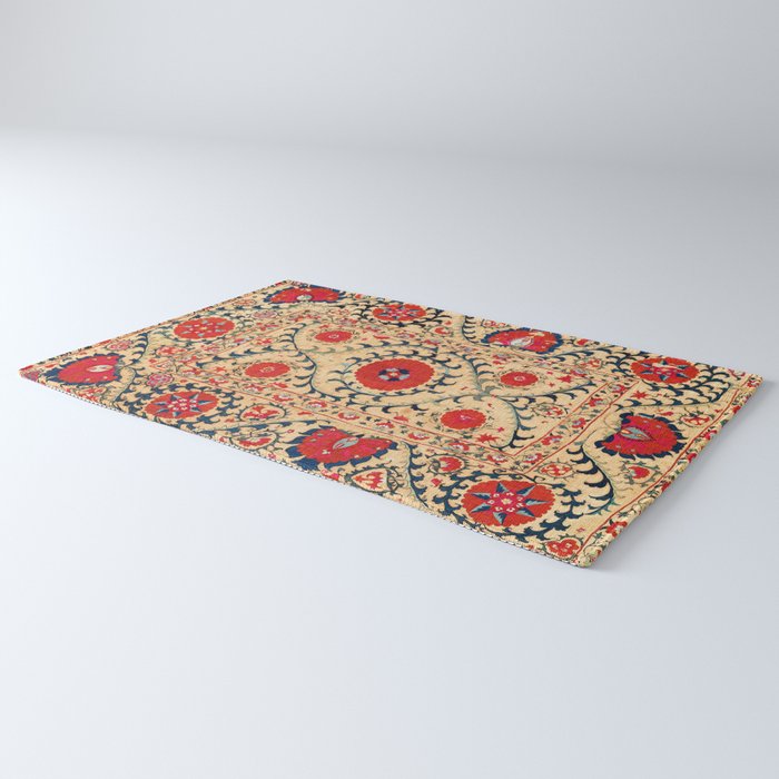 Samarkand Suzani Bokhara Uzbekistan Floral Embroidery Print Rug Gallery Image 3