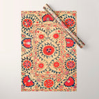 Samarkand Suzani Bokhara Uzbekistan Floral Embroidery Print Wrapping Paper Gallery Image 1
