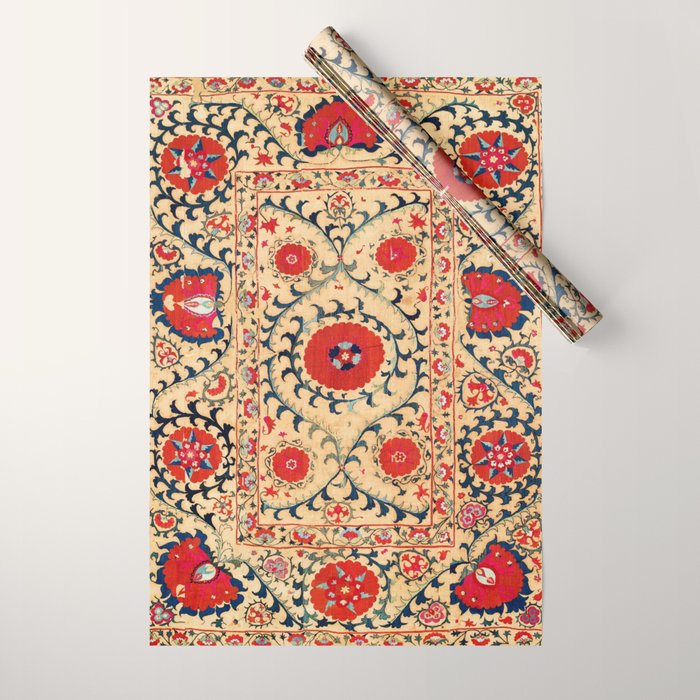 Samarkand Suzani Bokhara Uzbekistan Floral Embroidery Print Wrapping Paper Gallery Image 1