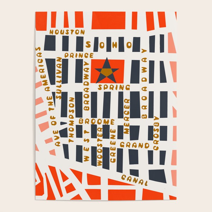 SOHO MAP NYC PINK Poster Gallery Image 1