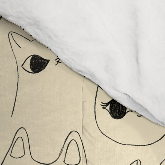 Cute Kawaii Cat Face Doodle Sketch Drawings Comforter Gallery Image 4