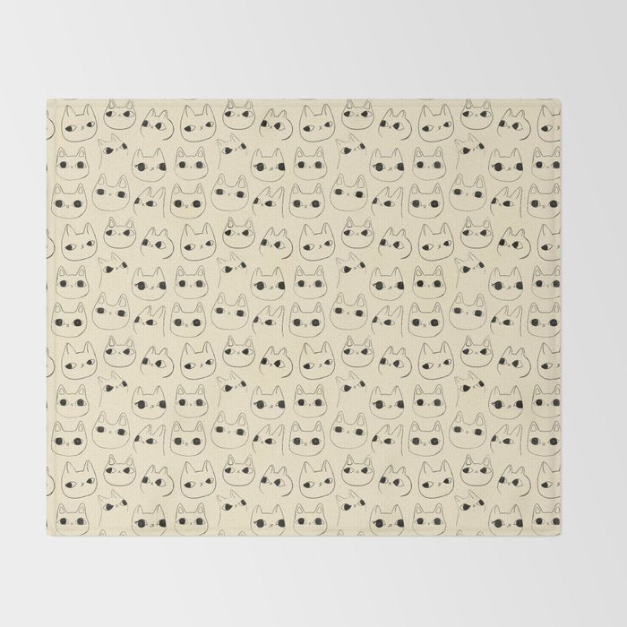 Cute Kawaii Cat Face Doodle Sketch Drawings Throw Blanket Gallery Image 2