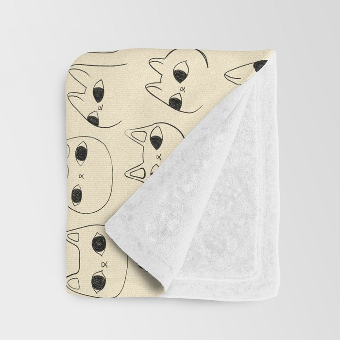 Cute Kawaii Cat Face Doodle Sketch Drawings Throw Blanket Gallery Image 3