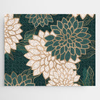 Floral Aesthetic in Dark Teal Green, Ivory and Gold Jigsaw Puzzle Gallery Image 1