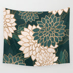 Floral Aesthetic in Dark Teal Green, Ivory and Gold Wall Tapestry Gallery Image 4