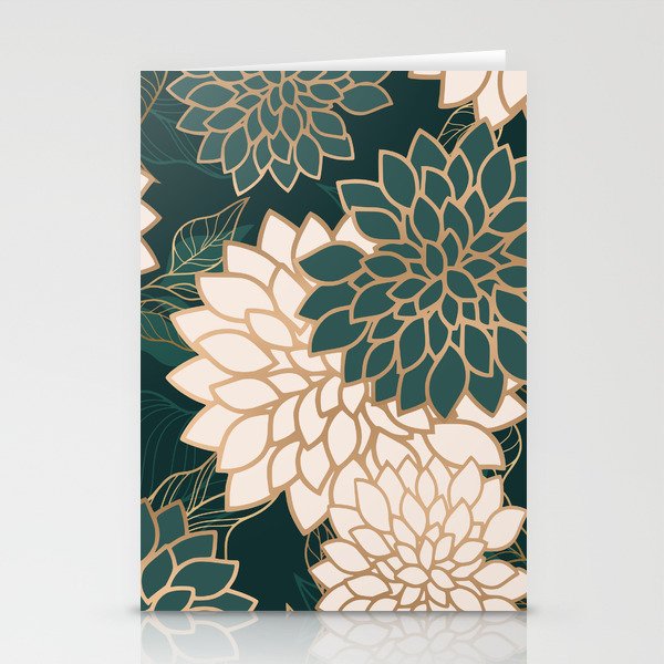 Floral Aesthetic in Dark Teal Green, Ivory and Gold Stationery Card Gallery Image 1