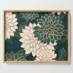 Floral Aesthetic in Dark Teal Green, Ivory and Gold Serving Tray Gallery Image 1