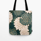 Floral Aesthetic in Dark Teal Green, Ivory and Gold Tote Bag Gallery Image 1