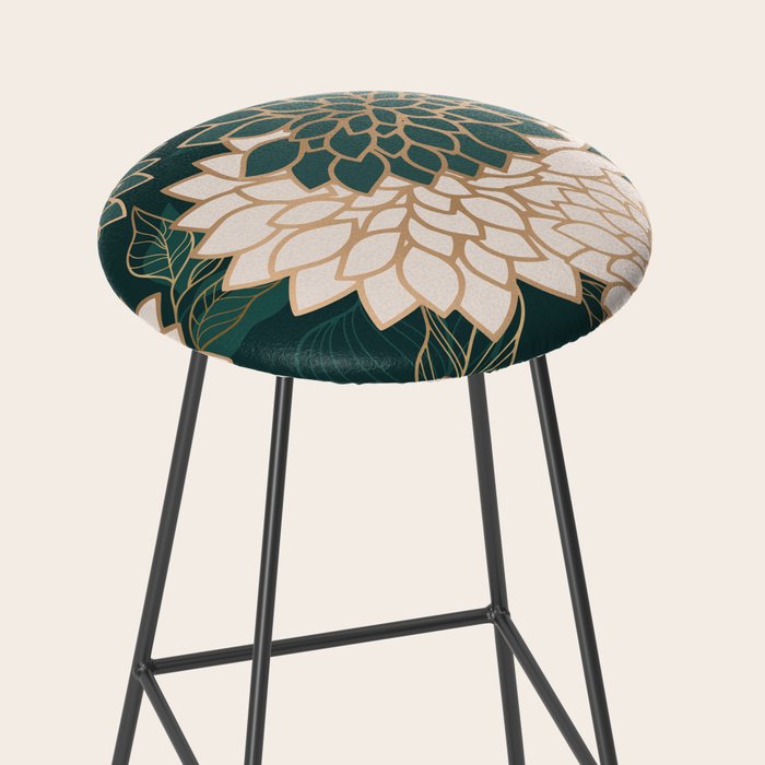 Floral Aesthetic in Dark Teal Green, Ivory and Gold Stool Gallery Image 2