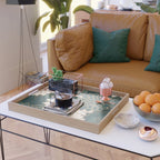 Floral Aesthetic in Dark Teal Green, Ivory and Gold Serving Tray Gallery Image 2