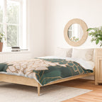Floral Aesthetic in Dark Teal Green, Ivory and Gold Duvet Cover Gallery Image 2