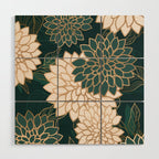 Floral Aesthetic in Dark Teal Green, Ivory and Gold Wood Wall Art Gallery Image 1