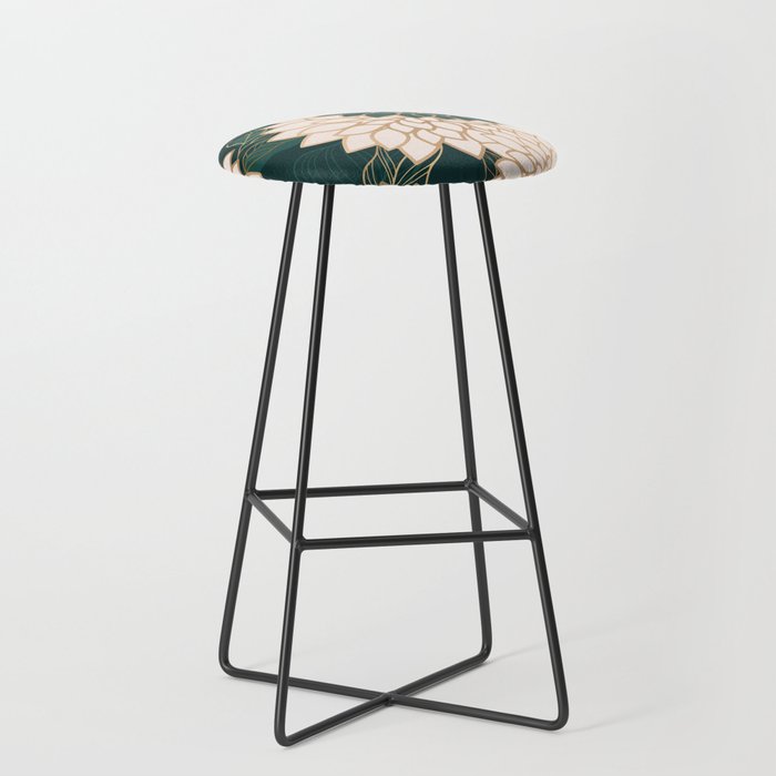 Floral Aesthetic in Dark Teal Green, Ivory and Gold Stool Gallery Image 1