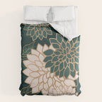Floral Aesthetic in Dark Teal Green, Ivory and Gold Duvet Cover Gallery Image 6