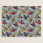 Quirky beautiful moths // morning blue textured background oxford navy blue ivory yellow and red tiger moth insects Jigsaw Puzzle Gallery Image 1