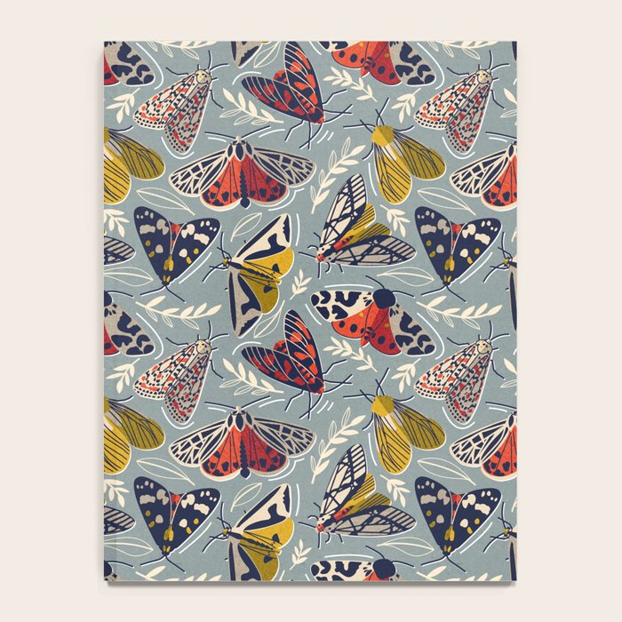 Quirky beautiful moths // morning blue textured background oxford navy blue ivory yellow and red tiger moth insects Notebook Gallery Image 4
