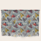 Quirky beautiful moths // morning blue textured background oxford navy blue ivory yellow and red tiger moth insects Wall Hanging Gallery Image 1