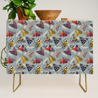 Quirky beautiful moths // morning blue textured background oxford navy blue ivory yellow and red tiger moth insects Credenza Gallery Image 1