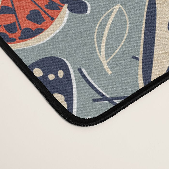 Quirky beautiful moths // morning blue textured background oxford navy blue ivory yellow and red tiger moth insects Desk Mat Gallery Image 4