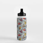 Quirky beautiful moths // morning blue textured background oxford navy blue ivory yellow and red tiger moth insects Water Bottle Gallery Image 2