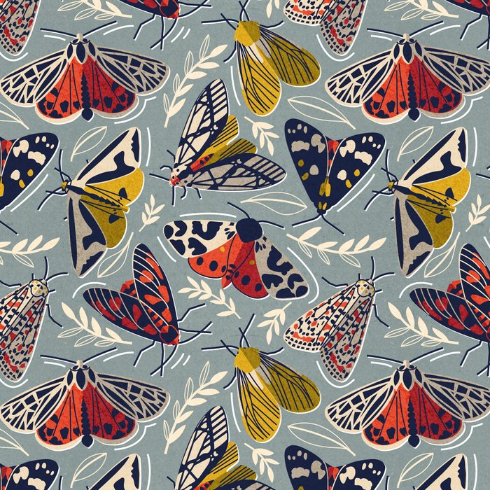 Quirky beautiful moths // morning blue textured background oxford navy blue ivory yellow and red tiger moth insects Coffee Mug Gallery Image 2