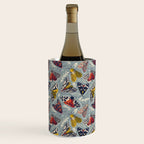 Quirky beautiful moths // morning blue textured background oxford navy blue ivory yellow and red tiger moth insects Wine Chiller Gallery Image 1