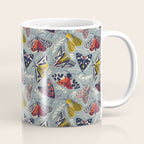 Quirky beautiful moths // morning blue textured background oxford navy blue ivory yellow and red tiger moth insects Coffee Mug Gallery Image 1
