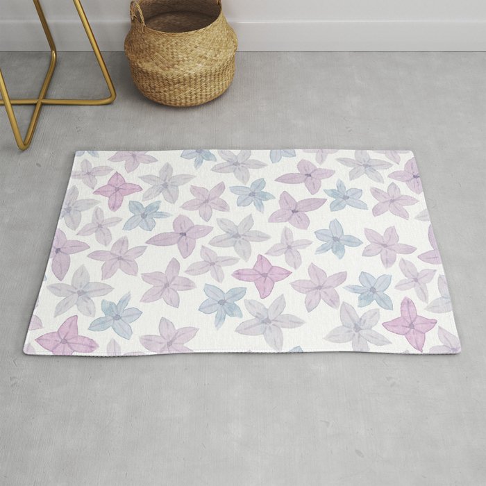 Watercolor hand painted lavender lilac blue floral Rug Gallery Image 1