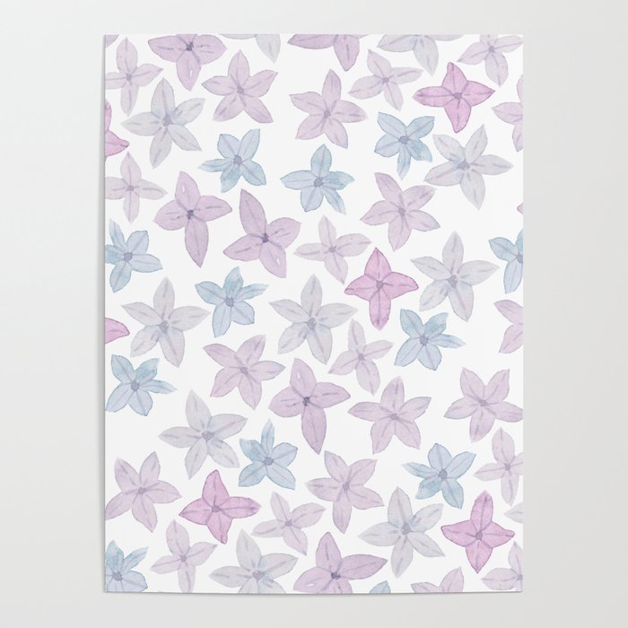 Watercolor hand painted lavender lilac blue floral Poster Gallery Image 1