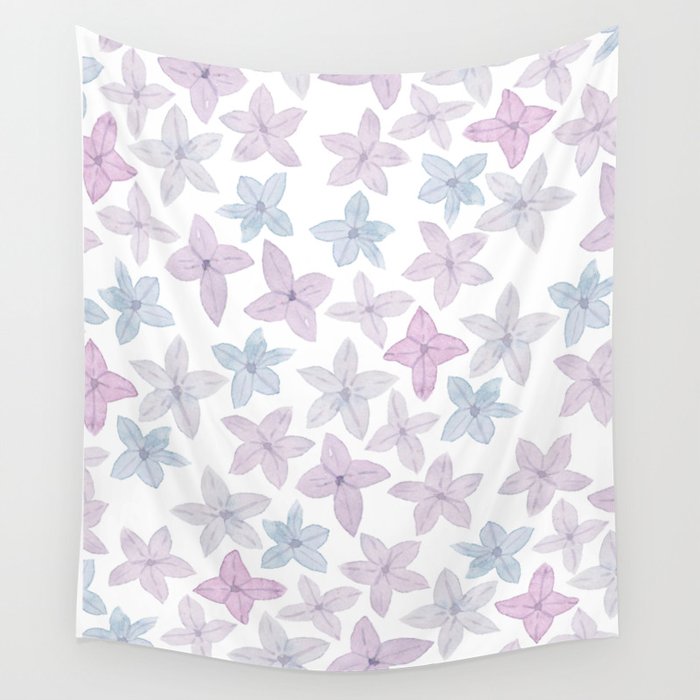 Watercolor hand painted lavender lilac blue floral Wall Tapestry Gallery Image 1
