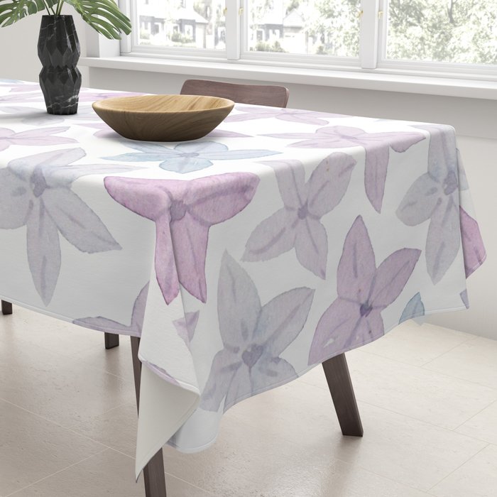 Watercolor hand painted lavender lilac blue floral Tablecloth Gallery Image 3