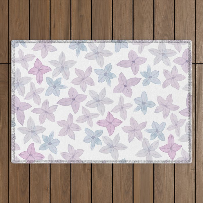Watercolor hand painted lavender lilac blue floral Outdoor Rug Gallery Image 1