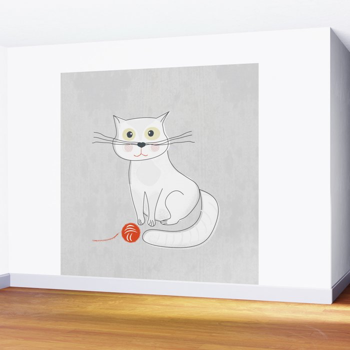 White Cat Wall Mural Gallery Image 2