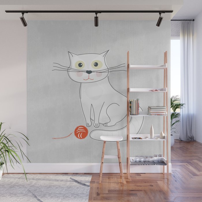 White Cat Wall Mural Gallery Image 1
