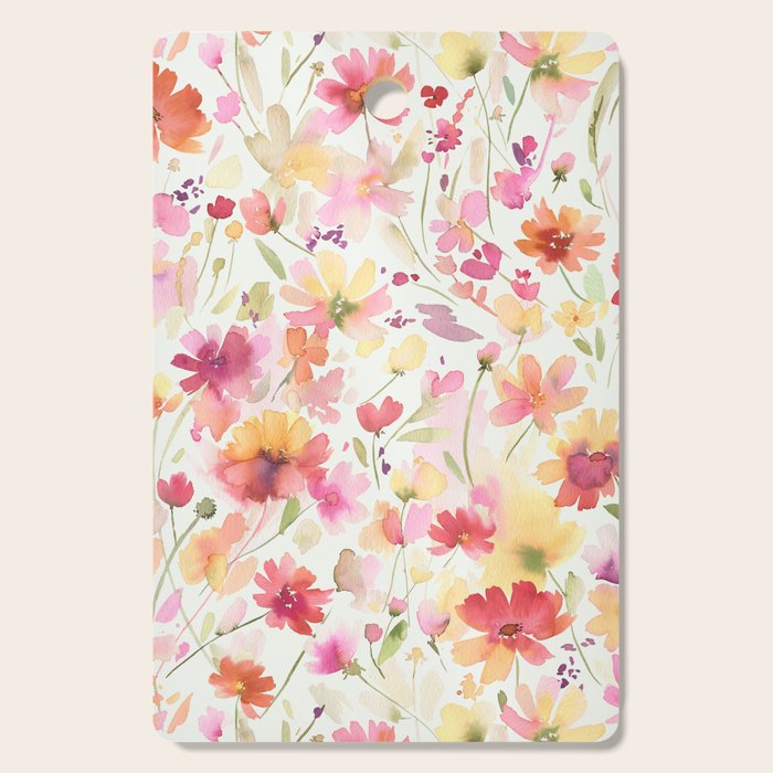 Natural Haze Spring Meadow Cosmos Wildflowers Magenta Red Yellow Cutting Board Gallery Image 1