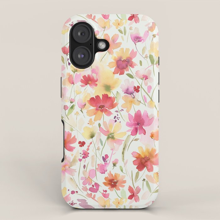 Natural Haze Spring Meadow Cosmos Wildflowers Magenta Red Yellow iPhone Case Gallery Image 1