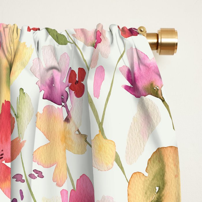 Natural Haze Spring Meadow Cosmos Wildflowers Magenta Red Yellow Window Curtain Gallery Image 2