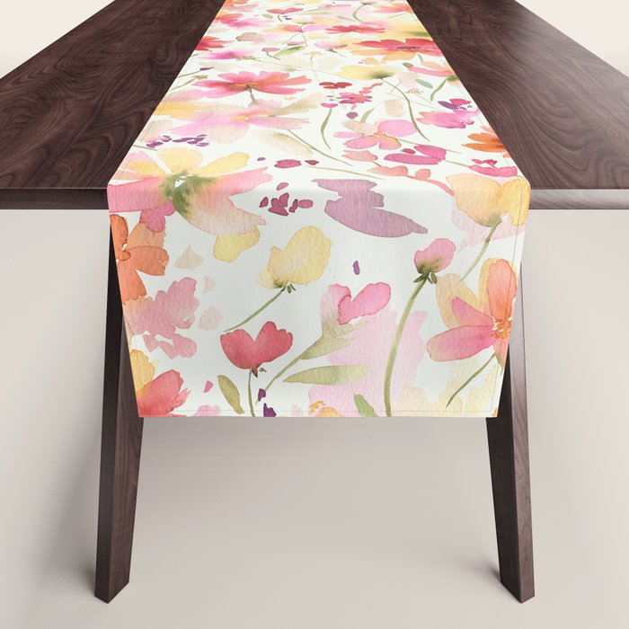 Natural Haze Spring Meadow Cosmos Wildflowers Magenta Red Yellow Table Runner Gallery Image 1