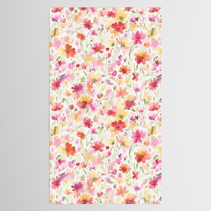 Natural Haze Spring Meadow Cosmos Wildflowers Magenta Red Yellow Tablecloth Gallery Image 2