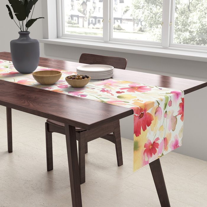 Natural Haze Spring Meadow Cosmos Wildflowers Magenta Red Yellow Table Runner Gallery Image 2