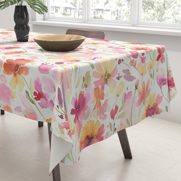 Natural Haze Spring Meadow Cosmos Wildflowers Magenta Red Yellow Tablecloth Gallery Image 3