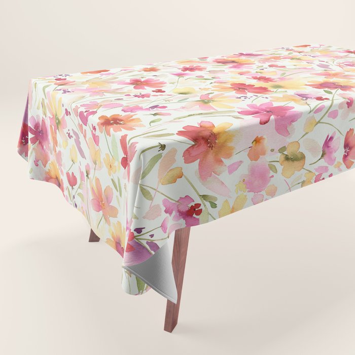 Natural Haze Spring Meadow Cosmos Wildflowers Magenta Red Yellow Tablecloth Gallery Image 1