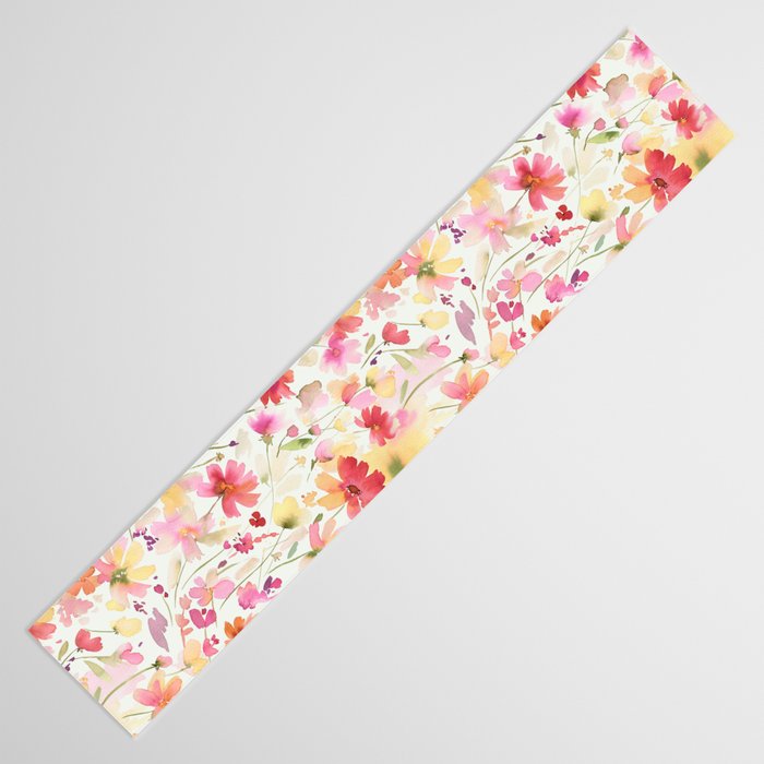 Natural Haze Spring Meadow Cosmos Wildflowers Magenta Red Yellow Table Runner Gallery Image 3