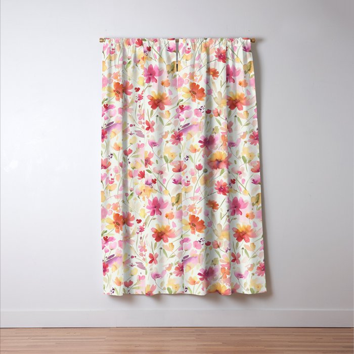 Natural Haze Spring Meadow Cosmos Wildflowers Magenta Red Yellow Window Curtain Gallery Image 3